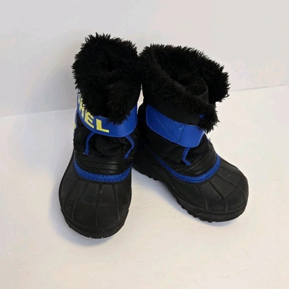 Sorel‎ Toddler Snow Commander Boots Boys Size 7 Blue And Black Faux Fur Lined
